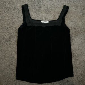 Black Lace Trim Velted Tank Top